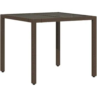 vidaXL Gartentisch mit Glasplatte Braun 90x90x75 cm Poly Rattan - Braun