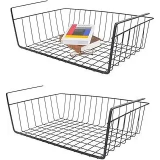 Unterregal Aufbewahrungskorb, 2 Stück Hängekorb Metall Hängekorb Regal Unter Schrank Hängekorb Metall Korb-Organizer Regaleinhängekorb für Küche, Büro, Speisekammer, Bad, Schrank (Schwarz)