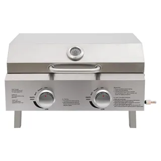 Gasgrill Outdoor - Tragbarer 2-Brenner Gasgrill - Edelstahl - Raucharmes Schnelles Aufheizen - U-Förmiger Brenner - Silber