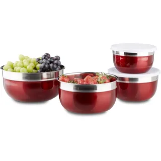 Relaxdays Schüssel Set mit Deckel Rot 4-tlg.