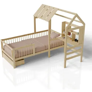 Juskys Kinderbett Yari 90 x 200 cm Kiefer massiv beige beige