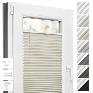 Estika Thermo-Plissee mit Bohren - 105 cm x 100 cm - Farbe: Cream - Plissee Blickdicht, Fensterrollos für innen, Verdunkelungsplissee, Rollos für Fenster