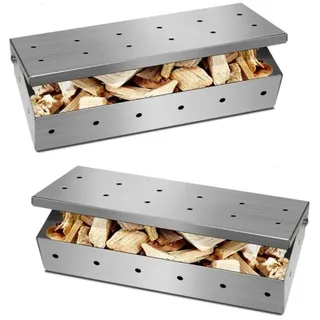 2 x Räucherbox aus Edelstahl für BBQ | Smokerbox 22x9,5x4,4cm mit praktischem Klappdeckel für Gas- und Holzkohlegrills | Räucherchips | verleiht ein rauchiges Aroma | belüfteter Deckel | Grillzubehör