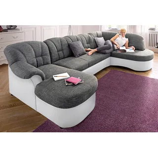 DOMO collection Wohnlandschaft »Flores auch in Leder-Bezug, B/T/H: 293/180/86 cm, U-Form« wahlw. mit Bettfunktion, wahlw. mit Federkern, Unser Dauertiefpreis, weiß