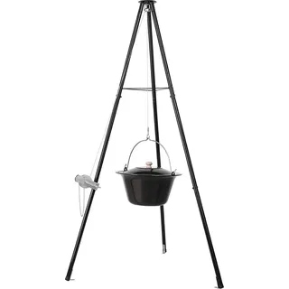 Ungarischer Gulaschkessel - Kessel mit Teleskop-Dreibein - 10 Liter, Porzellanemailliert, Gusseisen, Dreibein 151–170 cm, Kette 250 cm, Mit Deckel - Rot - Rot