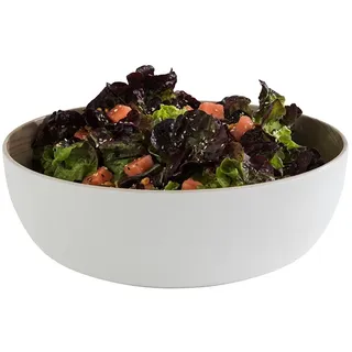 APS „Frida“, nahezu unzerbrechliche, runde Melamin Schüssel, stabile Kunststoff Schale, Ø 30 cm x H: 9,5 cm, Brotkorb, Salatschüssel, stapelbar, innen Holzoptik, weiß, spülmaschinengeeignet