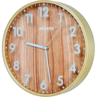 Peweta Funk-Wanduhr "Wood", ø 30 cm, Zifferblatt arabische Zahlen, Holz - Braun