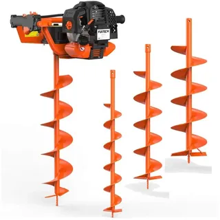 FUXTEC Benzin Erdbohrer FX-EB152 mit 3 PS, inkl. 3 Bohraufsätzen 100/150 / 200 mm und einzigartigem Ölkontrollfenster Erdlochbohrer Pfahlbohrer