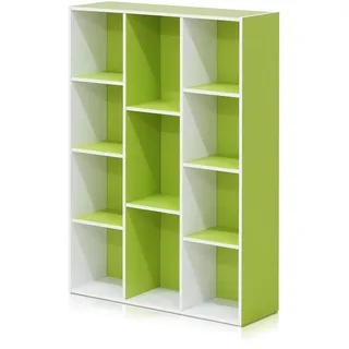 Furinno Luder 11-Cube Wende-Bücherregal mit offenem Regal, Weiß/Grün