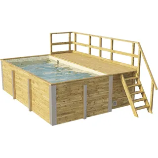 Aufstellpool Holzpool-Set Weka 595 rechteckig 490x315x201 cm inkl. Bodenschutzvlies, Filteranlage, Filtersand, Innenausk