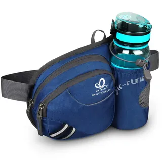 WATERFLY Taille Tasche mit Flaschenhalter Damen und Herren, Atmungsaktiv Hüfttasche mit Reflektorstreifen für Laufen Radfahren Camping Klettern Reisen (Königsblau)