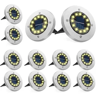 Bzavor 12 Stück Solar Bodenleuchten Aussen, 12 LEDs Solarlampen für Außen Garten Wetterfest,3000K Warmweiß Led Solar Gartenleuchten, Solarlampen für Rasen Auffahrt Gehweg Patio Garden