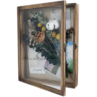 GraduationMall 28x35cm 3D Bilderrahmen Tief Holz Objektrahmen Türvitrine Schaukasten Retro,Ideal für Erinnerungsstücke, Bilder, Blumen, Medaillen und Tickets