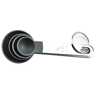 Poejetag 4-teiliges Messlöffel-Set, stapelbare Löffel, Küchenhelfer, Messbecher mit Edelstahlgriff zum Messen von Pulvern und Flüssigkeiten grau, Stainless Steel