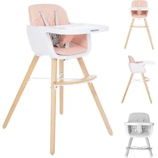 Kikkaboo, Kinderhochstuhl 2 in 1 Woody, Kinderstuhl, Tisch verstellbar, Gurt pink - Rosa