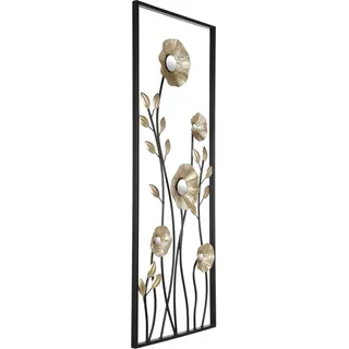 EGLO LIVING Wanddeko Chikuma, 3D Wandbild im Blumen-Design mit Ramen | Wandobjekt aus Metall in Messing und Schwarz, Wand Deko für Wohnzimmer, Wanddekoration 38,5 x 100 cm