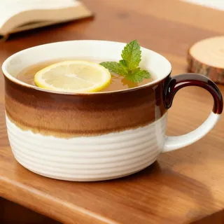 Disoza Jumbo-Tasse weiß und braun 700ml Keramik Suppe große Kaffeetasse mit Henkel