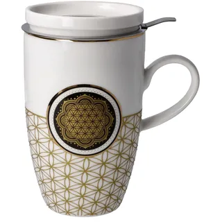 Goebel Teetasse mit Sieb Blume des Lebens weiß aus Fine Bone China, Farbe: mehrfarbig, Maße: 11,5x8x14 cm, 23-101-76-1