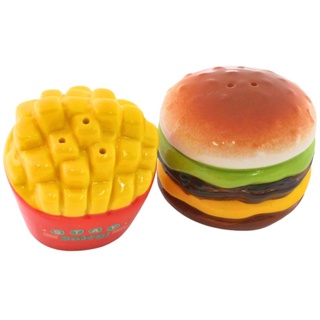 Dekohelden24 Keramik Salz- & Pfefferstreuer als Burger und Pommes, 2-teiliges Set L/B/H ca. 5 x 5 x 4 cm.