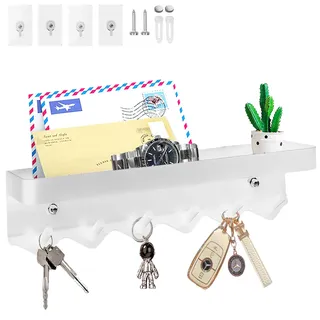 Echehi Schlüsselhalter mit 6 Haken, 2 Möglichkeiten zu Installieren schlüsselablage, Schlüsselbrett Ohne Bohren Geeignet für Eingangsbereiche und Hinter Türen. Weiß
