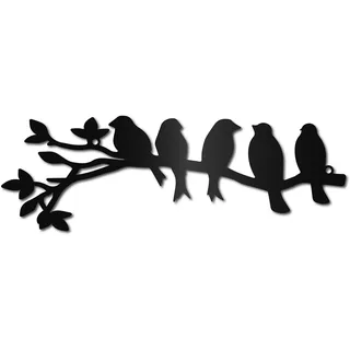 CREATCABIN Vögel Auf AST,Metall-Wandkunst,Dekor,Eisen-Wandkunst,5 Vögel,Schwarze Hohlskulptur,Hängedekoration,Rustikale Baumverzierung,Wandbehangschild Für Drinnen Draußen,Wohnzimmer,Heimbüro,30x10cm