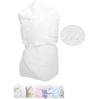 Vizaro - BABYHÖRNCHEN - Einschlagdecke - Wickeltuch - Decke - Pucksack - sehr weich - 100% REINE BAUMWOLE - Made in EU - ÖkoTex - SICHERES PRODUKT - K. Weiße Stickerei