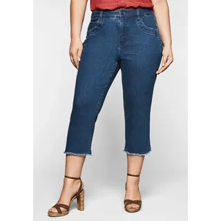 Sheego 3/4-Jeans »Jeans mit Fransen am Saum«, mit Fransen am Saum, blau