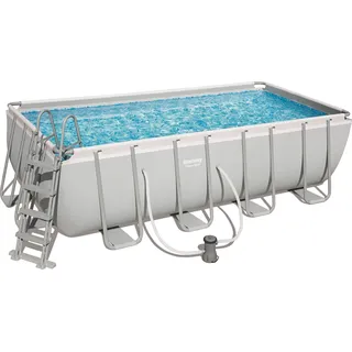 BESTWAY Power-Steel Rechteckig 488 x 244 x 122 cm inkl. Filterpumpe, Reinigungsset, Abdeckplane, Poolleiter, Reparaturset