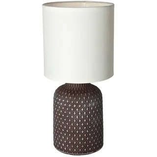 Tischleuchte , Braun, Weiß , Kunststoff, Textil, Keramik , Vintage , zylindrisch , 15x32x15 cm , Schnurschalter, einfach zu transportieren , Lampen & Leuchten, Innenbeleuchtung, Tischlampen, Tischlampen