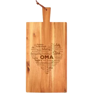 Holz Schneidebrett mit Griff für Oma, Frühstücksbrettchen mit Wortherz Gravur, Geschenk für Oma zu Weihnachten, Geburtstagsgeschenk für Frauen, Akazienholz Vesperbrett, Brotzeitbrett Küchenzubehör