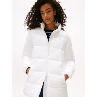 Steppmantel TOMMY JEANS "TJW MAXI PCKBL HOOD ESS PUFFER", Damen, Gr. S (36/38), beige (ecru), Web, Obermaterial: 100% Nylon, unifarben, lang, elastischer Bund, Mäntel Steppmantel, mit Stehkragen