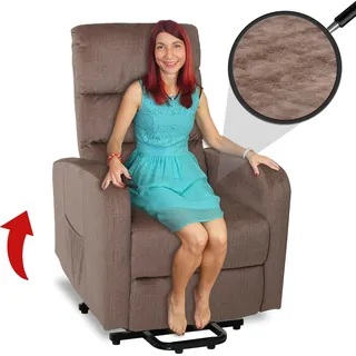 Fernsehsessel HWC-K62, Sessel Relaxsessel TV-Sessel, Liegefunktion Aufstehhilfe elektrisch, Metall Chenille braun - Braun