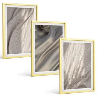 Tulup Bilder SET 3er Set - 40x60 cm Goldrahmen - Nahaufnahme von natürlichen Boho-Stoffen , Goldfarben , Kunststoff , Rechteckig , 40x60 cm , einfache und schnelle Anbringung , Bilder & Rahmen, Bilder