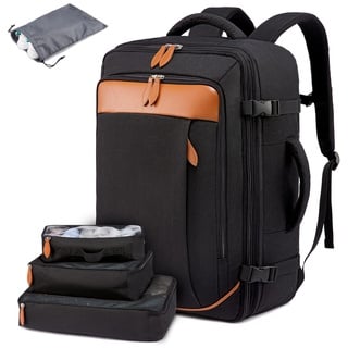 LOVEVOOK Rucksack Handgepäck Flugzeug, Erweiterbarer Handgepäck Reiserucksack, Laptop Rucksack Damen Herren für 17 Zoll, Business Rucksack, Schwarz Sportrucksack Damen für Weekender