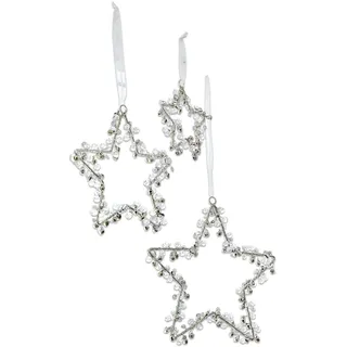 Loberon Weihnachtsschmuck 3er Set Harley, Silber | Weihnachten, Winter, Festtage, Stern, Mit funkelnden Glasperlen umwickelt, Zartes Chiffonband zum Aufhängen