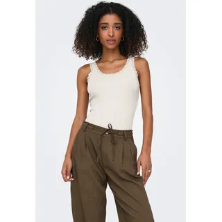 Only Tanktop "ONLSARA – Tanktop mit Spitzendetail am Ausschnitt", Damen, Gr. XL, weiß (cloud dancer), Jersey, Obermaterial: 94% Baumwolle, 6% Elasthan, unifarben, regular fit normal, Rundhals, Tops Tanktop, regular fit, modisch, Jersey, Rippware, Rundhals