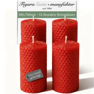 Figura Santa® 4 Bienenwachskerzen rot 10 * 5 cm - Wabenkerzen 100% Kerzen Bienenwachs Bio handgefertigt - Kerzen Adventskranz Weihnachtskerzen Honigkerzen ohne Paraffin - 13 Std. Brennzeit