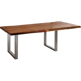 MASSIVMOEBEL24.DE Baumtisch mit Ansteckplatte Akazie 180-240x100x78cm walnuss lackiert FREEFORM 2 #23 - Dunkelbraun