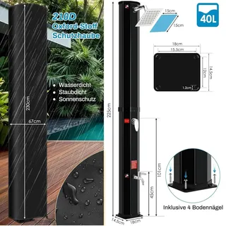Solar-Dusche - Duscharmatur - Duschpaneel - Camping-Dusche - Solardusche - 40-Liter-Solardusche