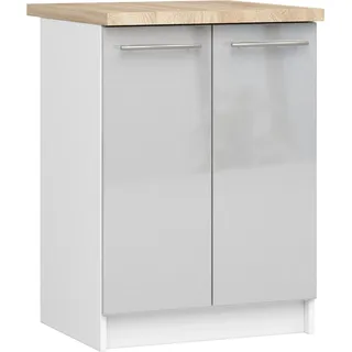 Akord Küchenschrank Oliwia 2‐Türig Mit Fachboden Weiß‐Metallic Hochglanz 60X46X85 Cm - Weiß, Hellgrau