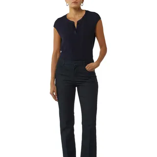 Comma Blusenshirt mit geschlitztem Rundhals, Satin-Optik, blau