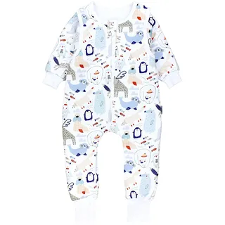 Babyschlafsack TUPTAM "Schlafsack mit Füßen Baby Schlafsack mit Beinen und Ärmel ganzjährig" Gr. 116, blau (wintertiere blau beige elch pinguin robbe), Schlafsäcke, Baby, L: 122cm, Obermaterial: 100% Baumwolle CO., Babyschlafsack, L:122cm