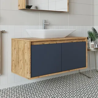 Roomart ATLANTIC-100 Badmöbel Unterschrank 100 cm breit, Anthrazit-Eiche - Hellgrau