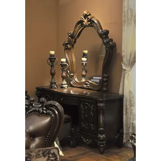 Geschnitzte Barock Möbel Schminktisch Hocker Spiegel Schlafzimmer Kommode 3tlg. - Braun