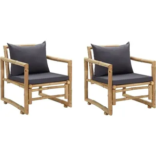 The Living Store Gartenstühle mit Kissen 2 Stk. Bambus - Grau