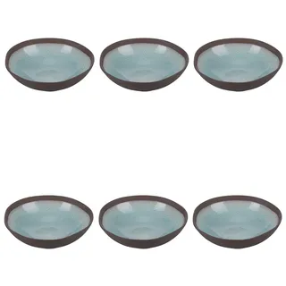 Villa d'Este Home Tivoli Barbados Suppenteller Aquamarin, Steinzeug, brauner Rand, 6 Stück