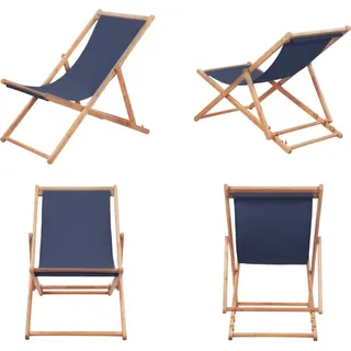 vidaXL Klappbarer Strandstuhl Stoff und Holzrahmen Blau - Strandstuhl - Strandstühle - Campingstuhl - Campingstühle - Blau