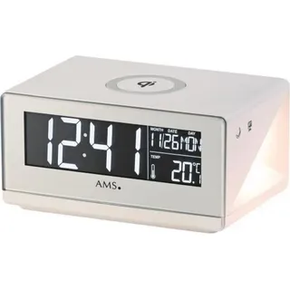AMS 1300 Wecker Netzwecker weiß digital Snooze mit Aufladegerät für Smartphones - Weiß