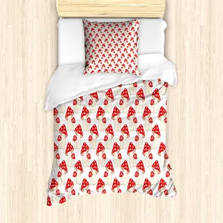 ABAKUHAUS Pilz Mantele, Cartoon-Stil Amanita, Milbensicher Allergiker geeignet mit Kissenbezügen, 135 cm x 200 cm - 80 x 80 cm, Creme Rot