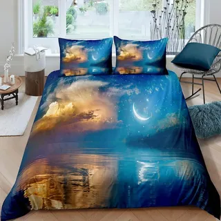 Kinder Bettwäsche 2-teilig 135x200 cm + 80x80 cm Mond Sternenhimmel Mikrofaser